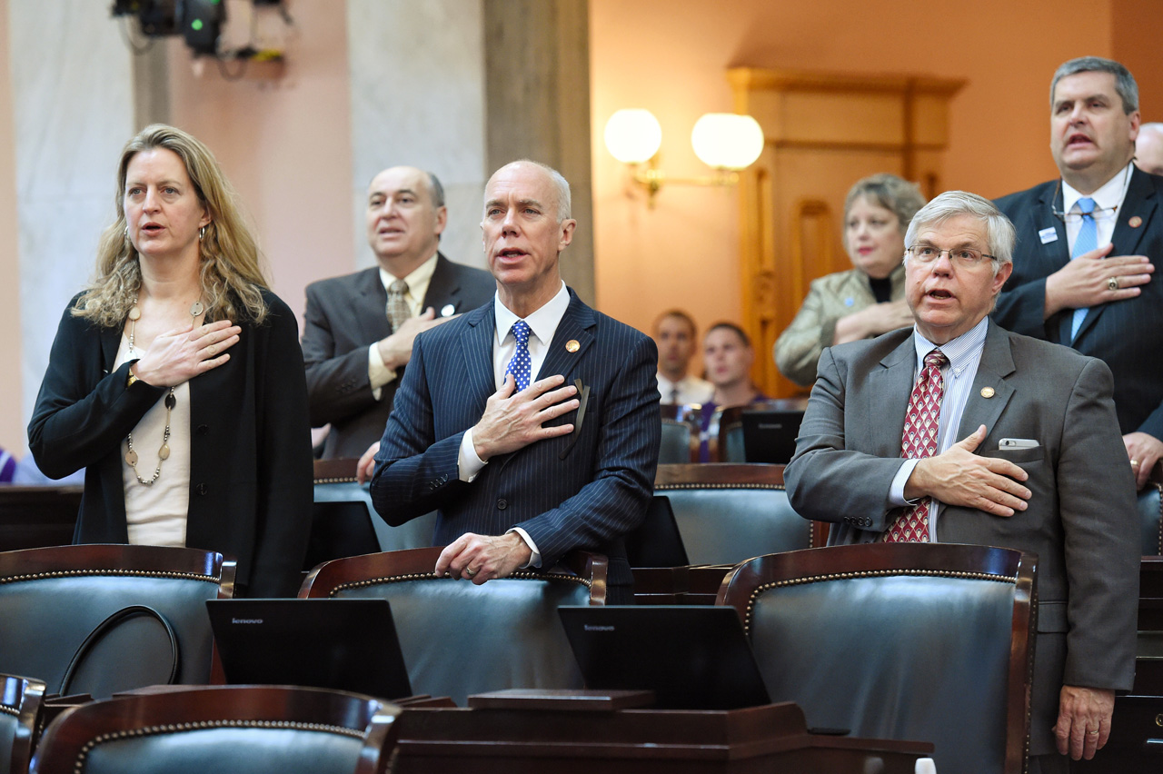 Rep. Ginter recites the Pledge of Allegiance during session on 5/13/2016.