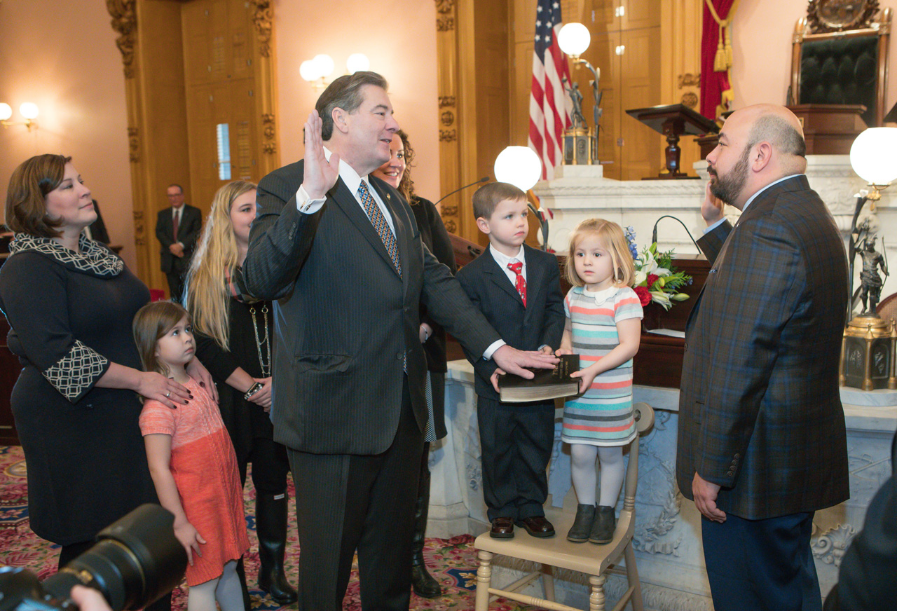 Rep. Patton, left, is sworn in by Speaker Rosenberger,
