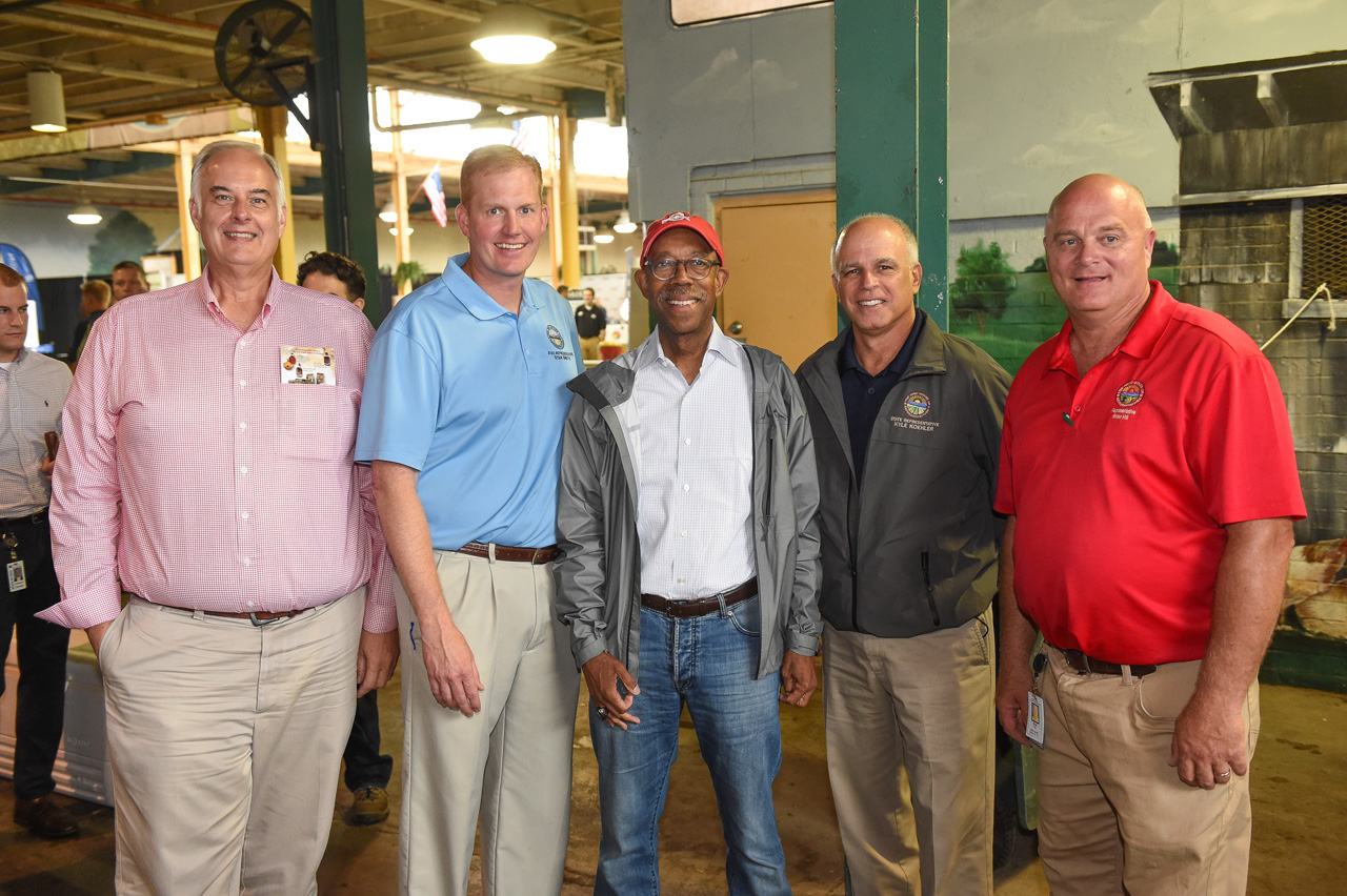 left to right - Rep. Stein, Speaker Smith, Ohio State University President Drake, Rep. Koehler, and Rep. Hill following Ag Committee hearing at the Ohio State Fair July 31, 2018.