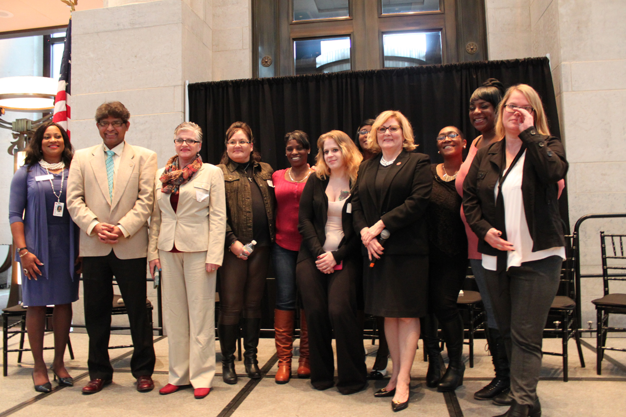 Reps. Galonski and Fedor with survivors at the Ninth Annual Human Trafficking Awareness Day, following a panel discussion