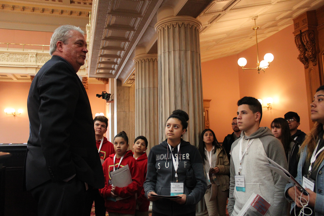 Rep. Brown hosting Whitehall HS students in the House chambers during Hispanic Legislative Visit Day at the Statehouse