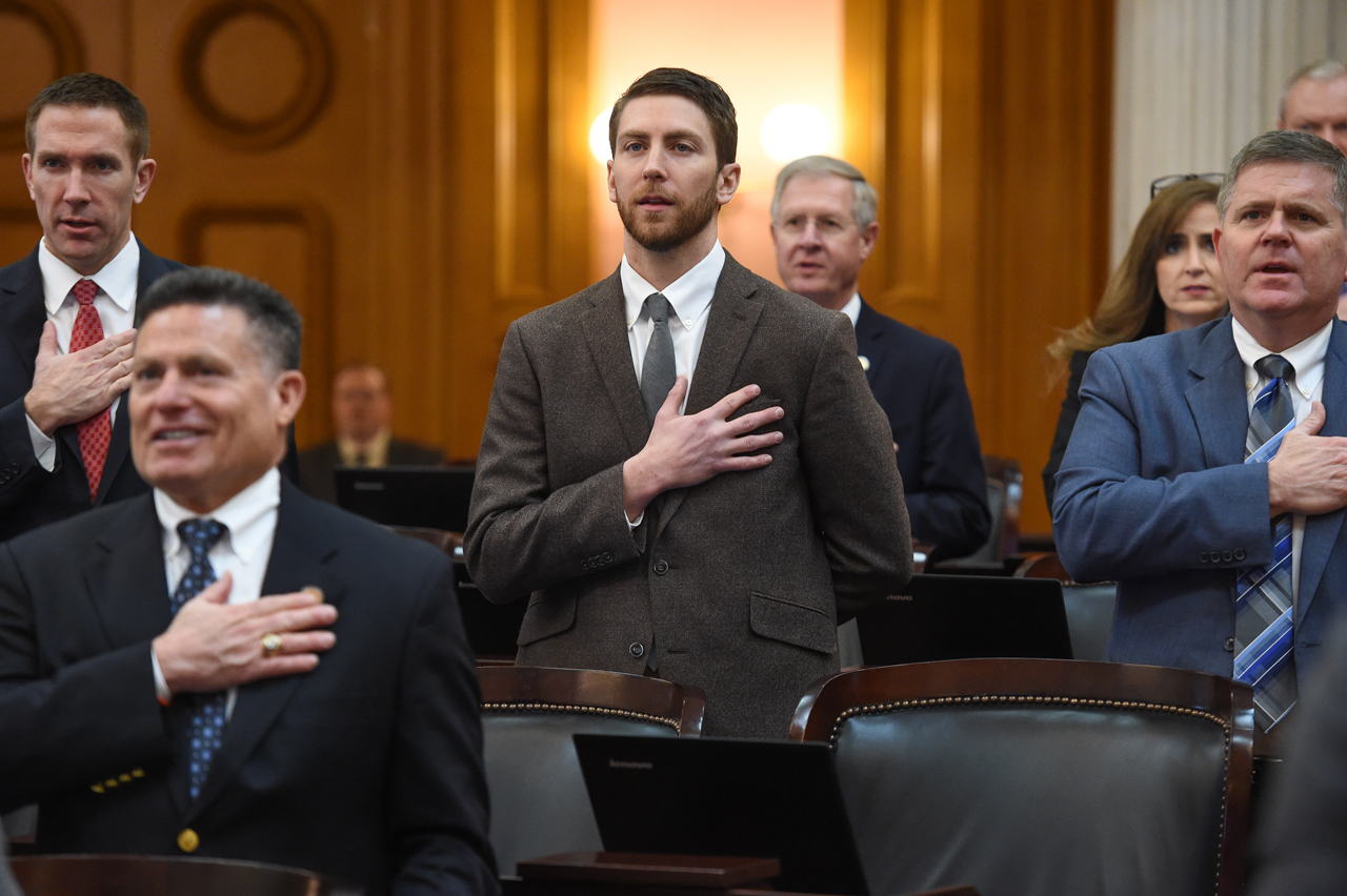 Rep. McClain recites the Pledge of Allegiance during House Session Feb. 6, 2018.