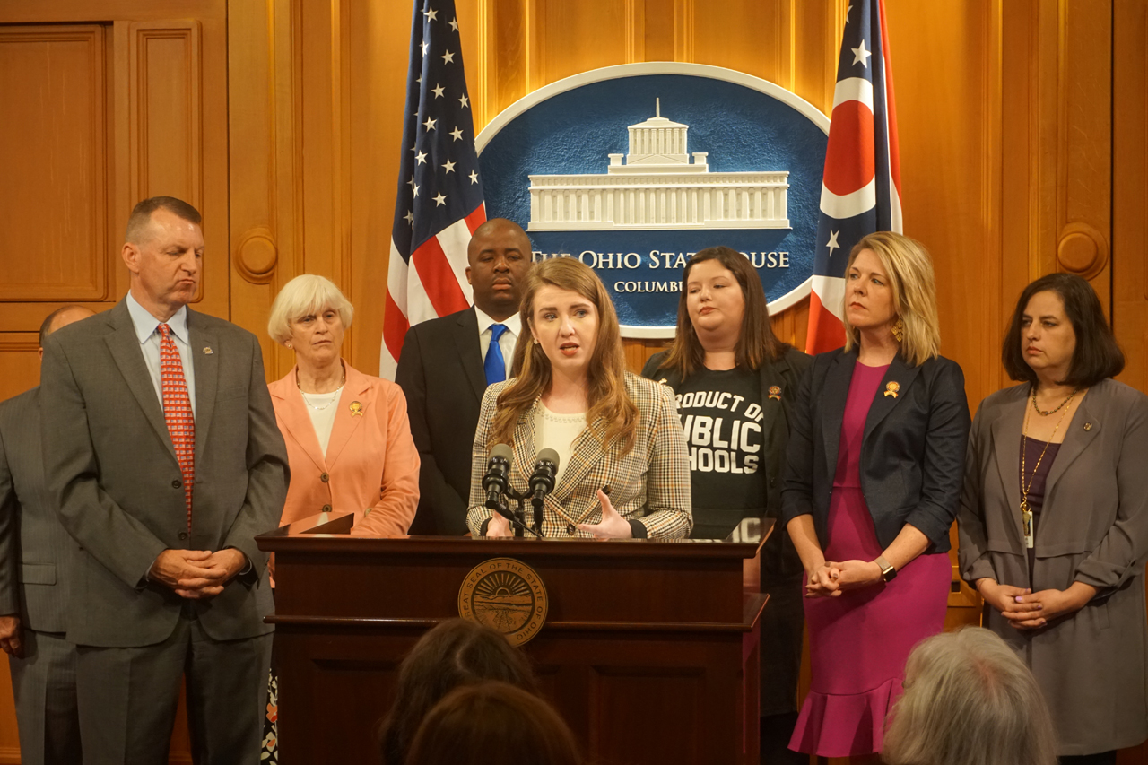 Rep. Sweeney speaks at a press conference to unveil commonsense gun safety legislation