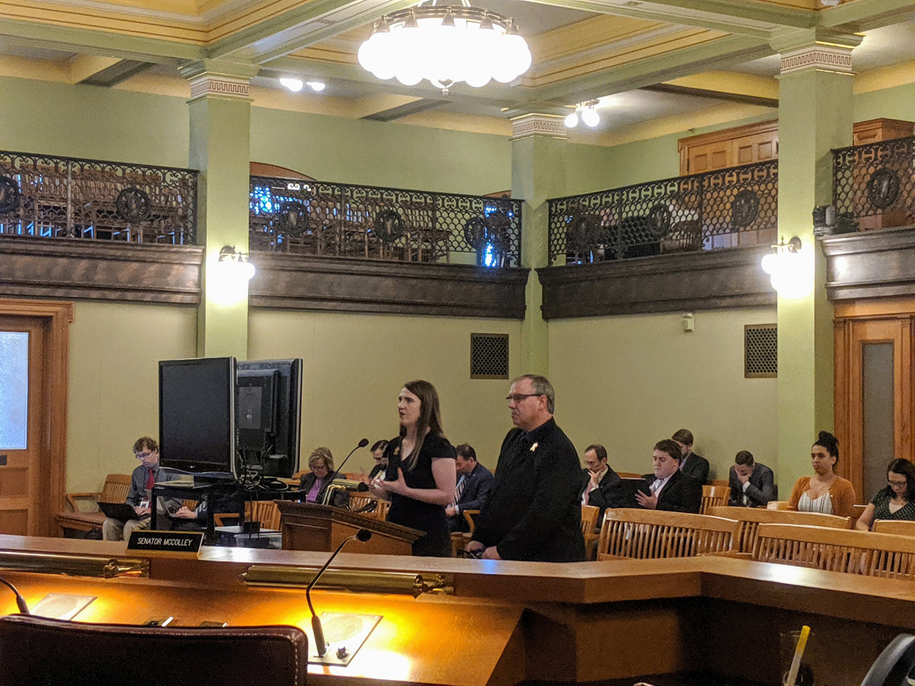 Rep. Sweeney testifies before the Senate Education Committee on her bipartisan priority bill to streamline the credit transfer process between public universities in Ohio alongside joint sponsor Don Jones (R-Freeport)