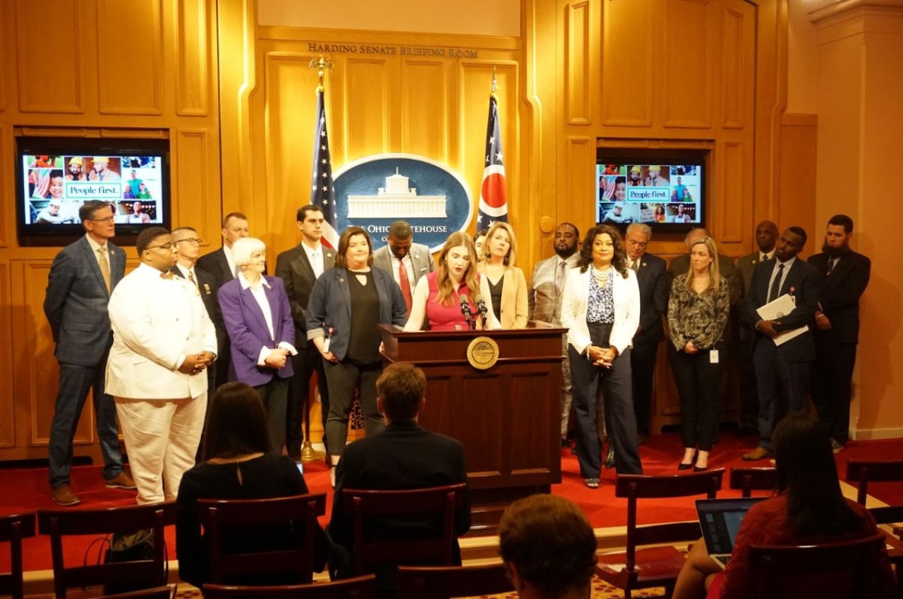 Rep. Sweeney speaks at a press conference introducing the People First Agenda.