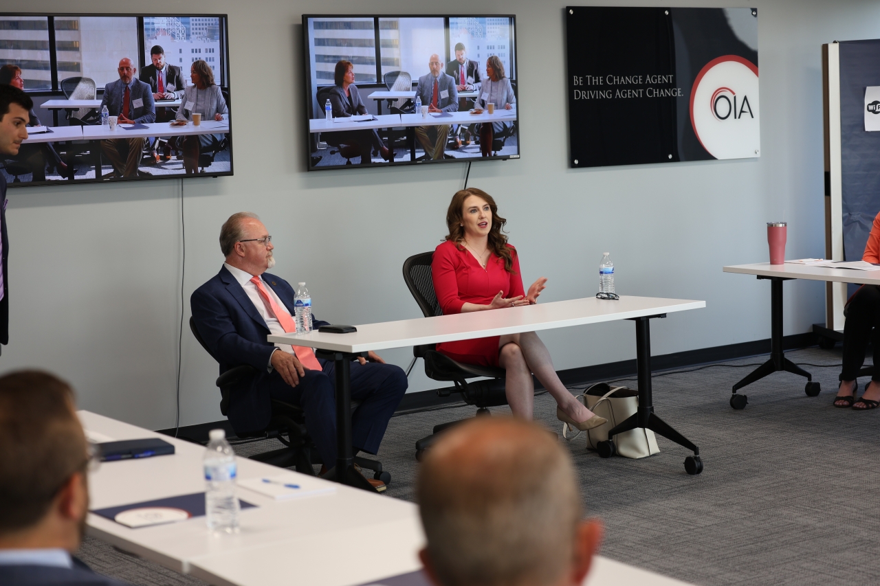 Rep. Sweeney speaks on a legislative panel at the Ohio Insurance Agents Association Statehouse Advocacy Day about the importance of transparency and consumer protections in Ohio's insurance market