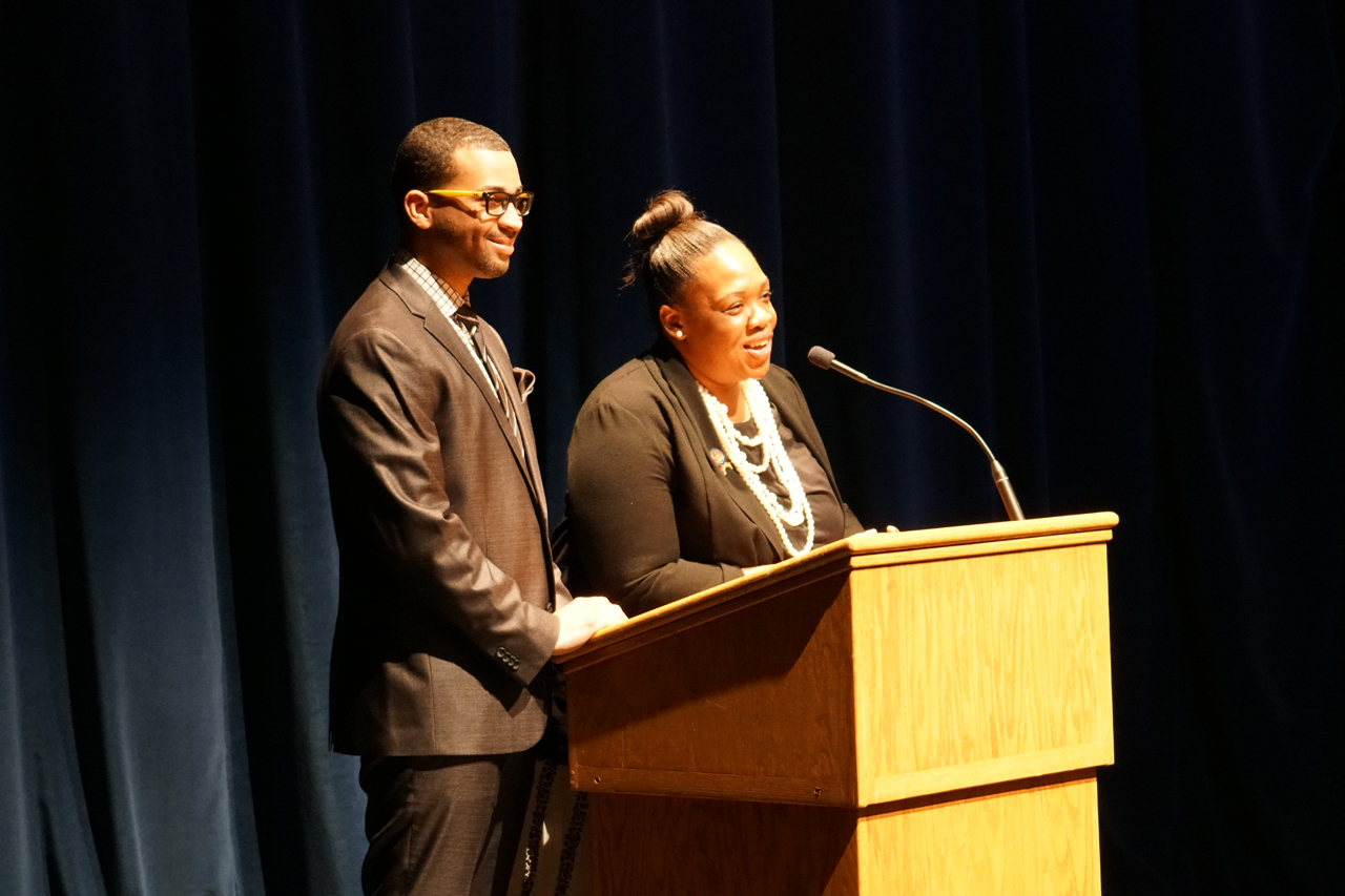 Rep. Brent speaks at the 2019 Ohio Legislative Black Caucus Day of Action alongside Rep. Sedrick Denson (D-Bond Hill)