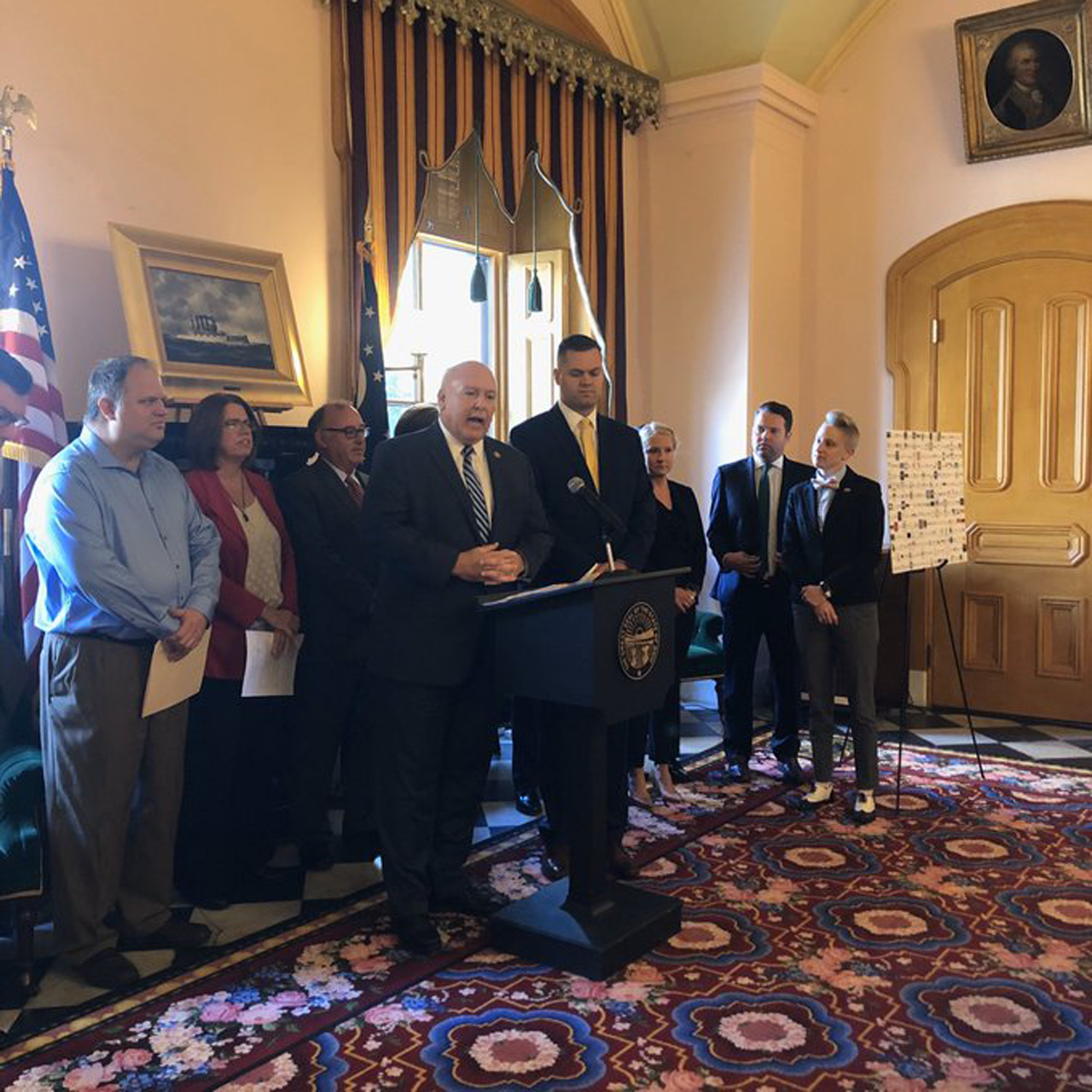 Rep. Skindell speaks at a press conference unveiling the reintroduced Ohio Fairness Act alongside joint sponsor Rep. Brett Hillyer (R-Uhrichsville)