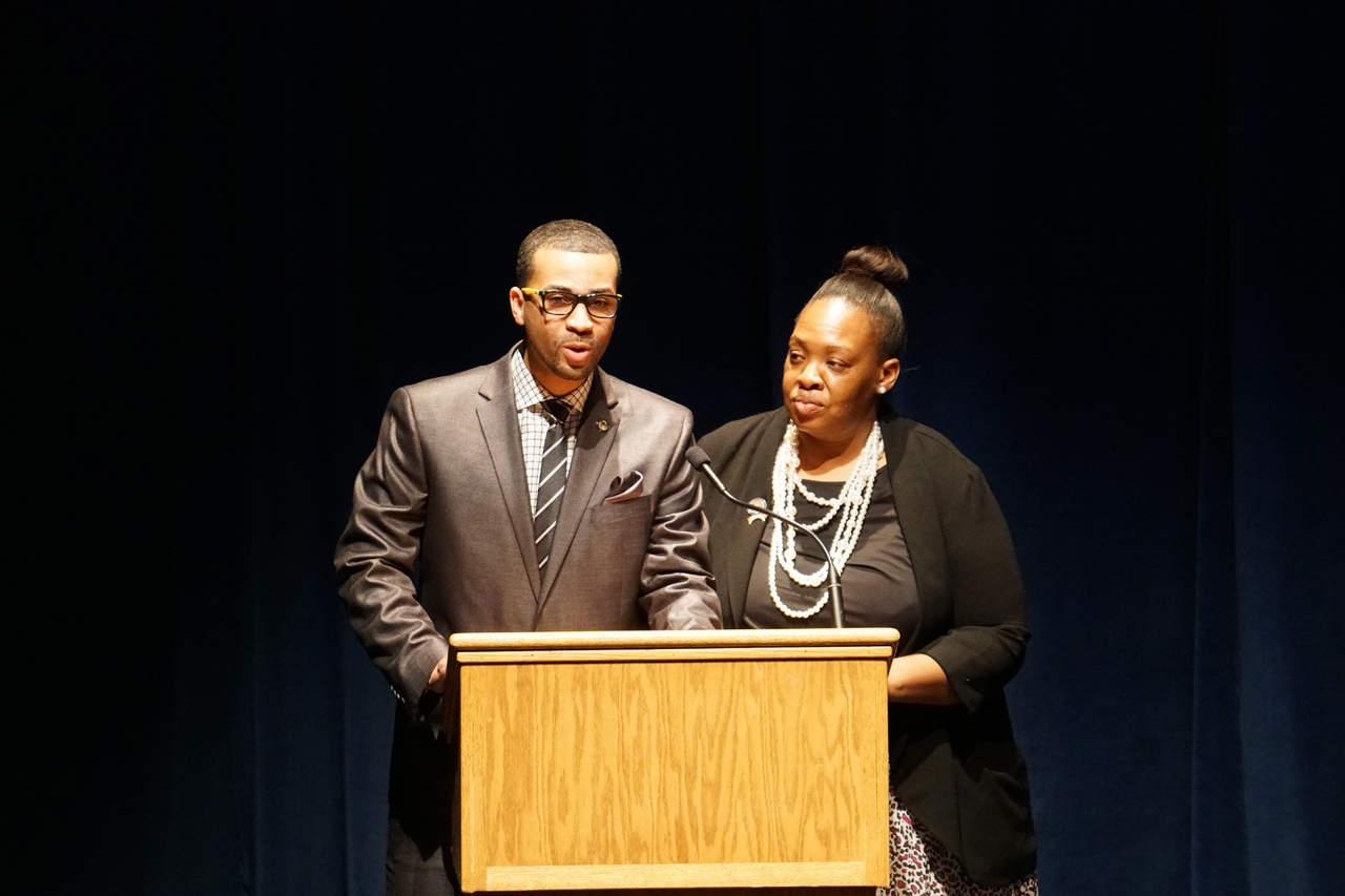 Rep. Denson speaks at the 2019 Ohio Legislative Black Caucus Day of Action alongside Rep. Juanita Brent (D-Cleveland)