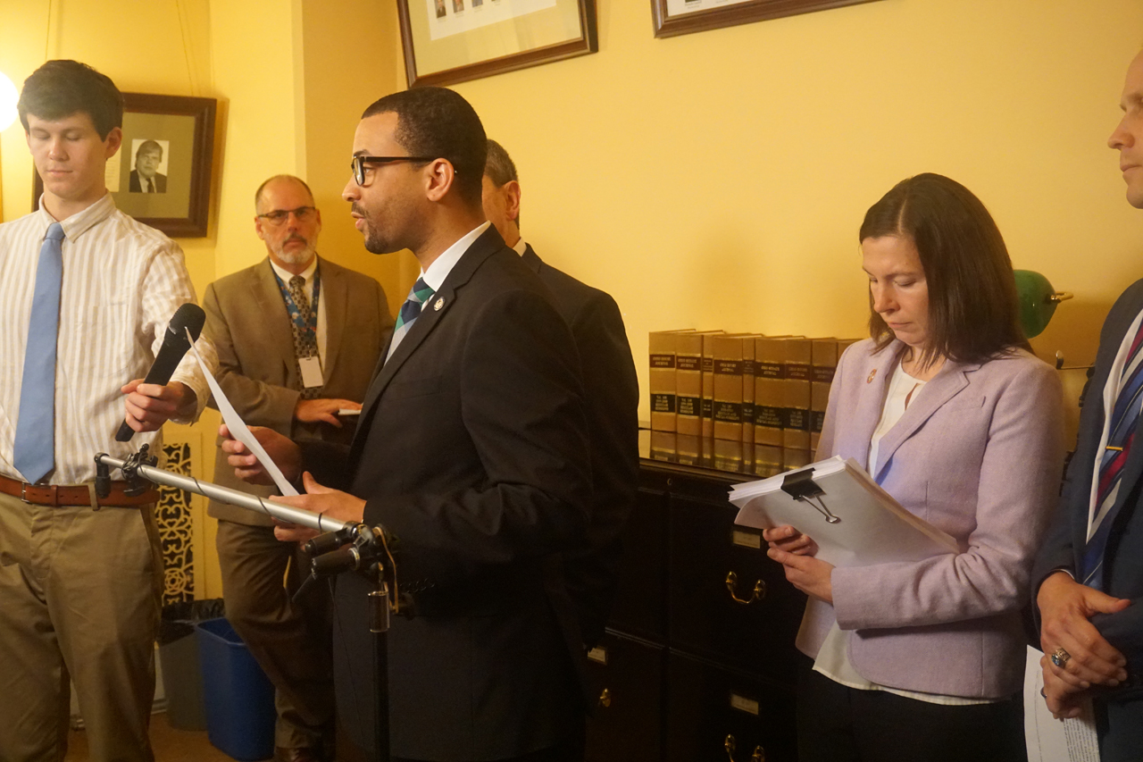 Rep. Denson speaks at a press conference introducing the Ohio Clean Energy Jobs Act