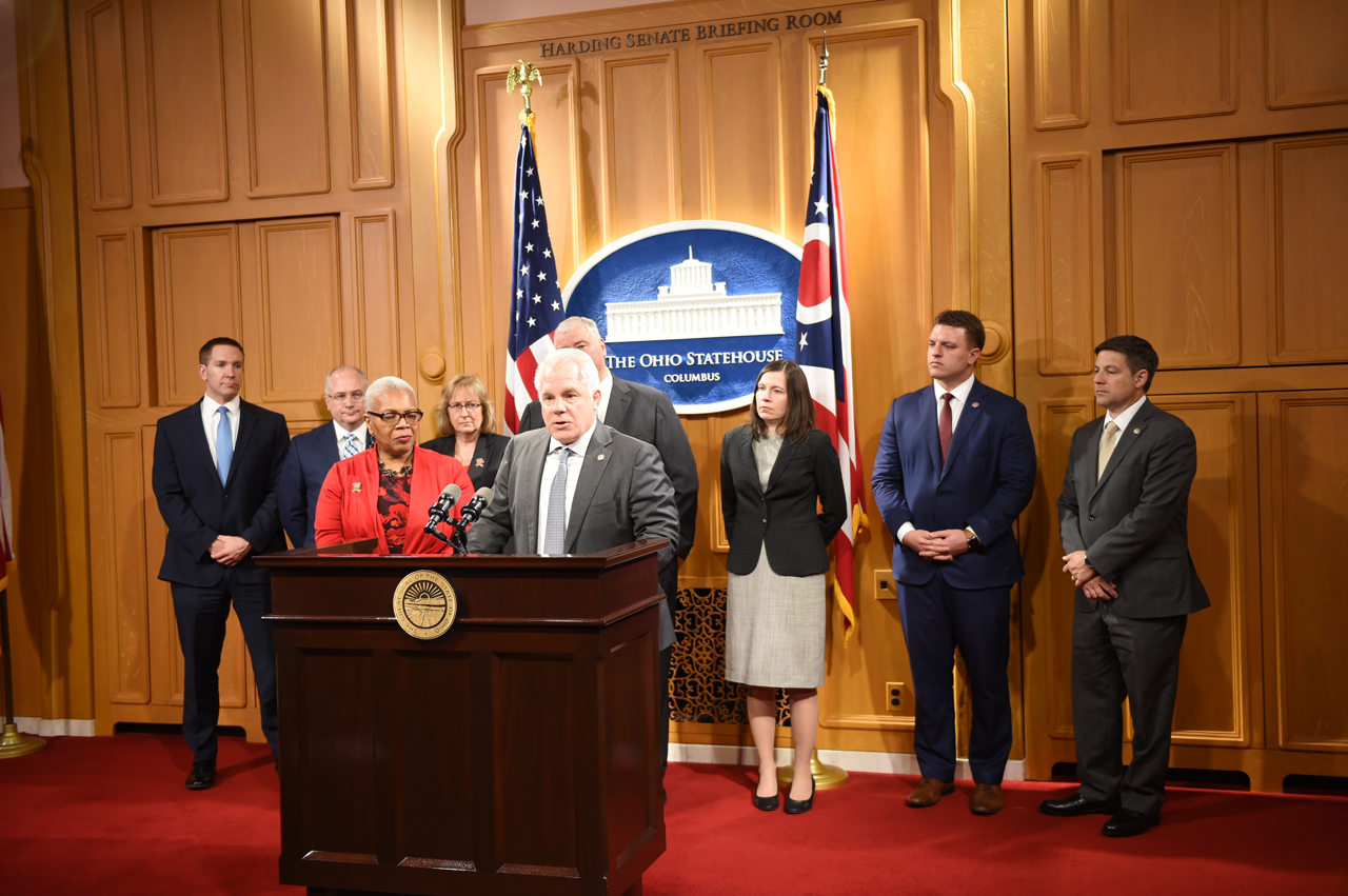 Rep. Plummer speaking at a press conference on HB 1, a bill on sealing and intervention in lieu of conviction