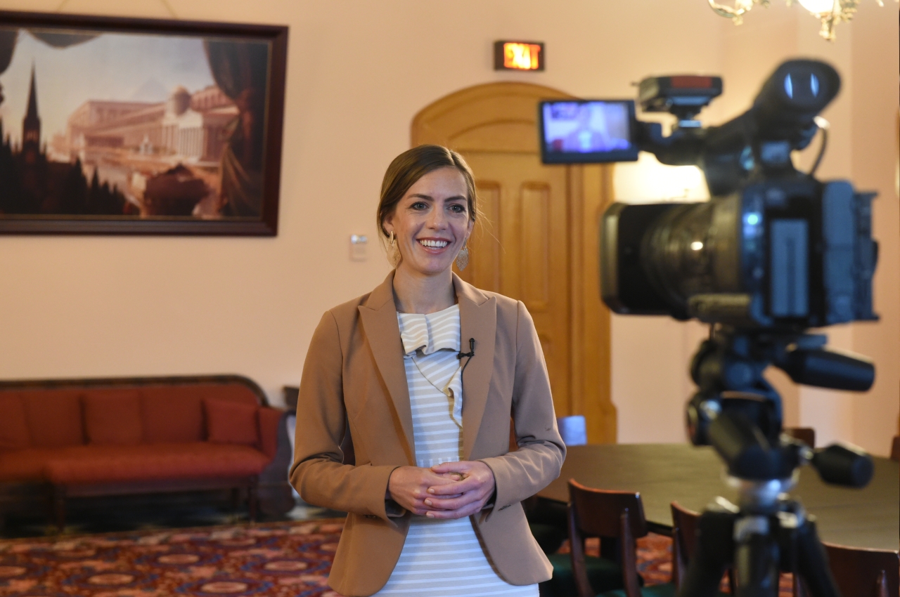 Rep. Powell recording a video announcement