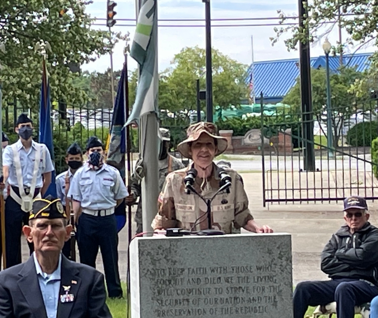 Rep. Richardson giving a speech as guest speaker at a Marysville Memorial Day ceremony