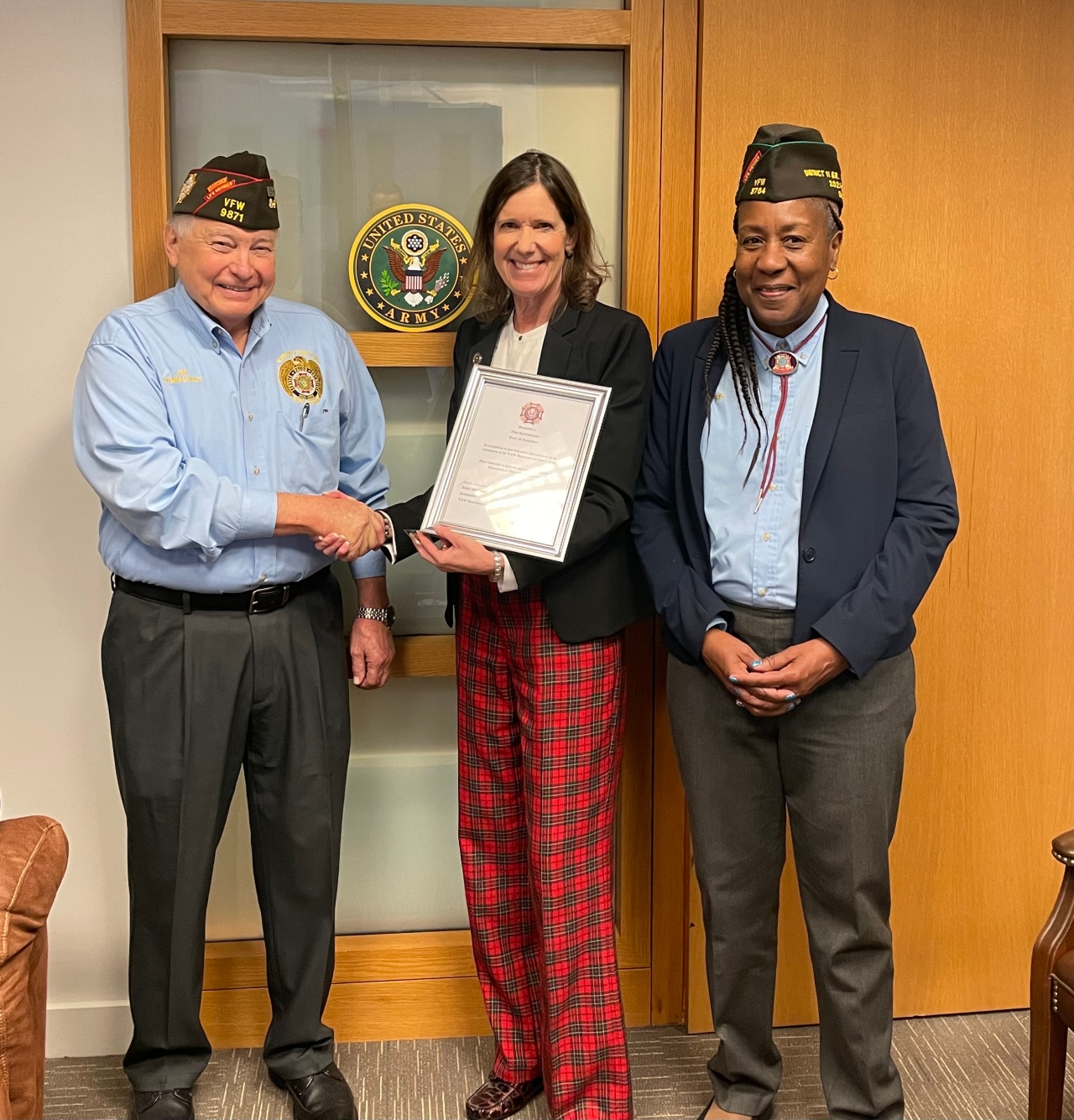 Representative Richardson was honored to receive an award from State Commander James Hordinski and Iris Foster from the Ohio VFW