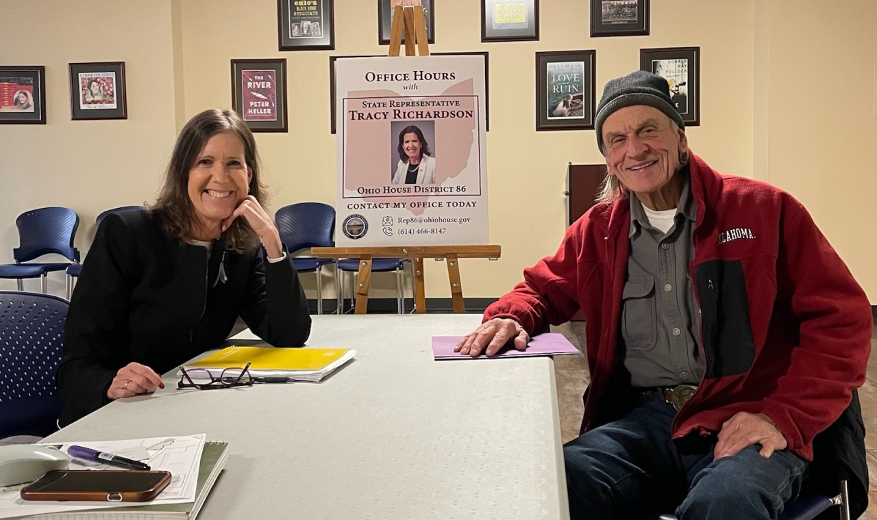 Representative Richardson meets with Tom Issler, a fifth-generation farmer during her monthly Marion Monday In-District Day.