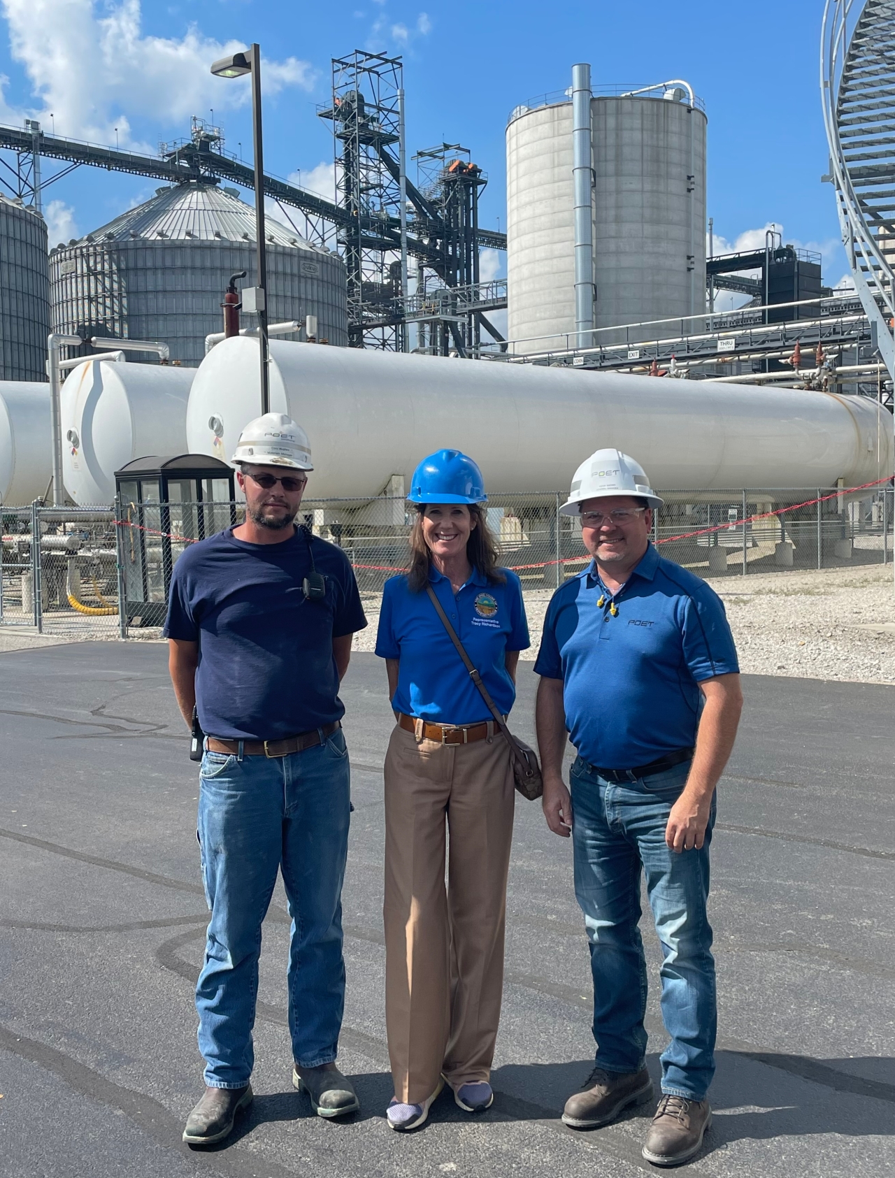 Representative Richardson toured the POET Bioprocessing plant in Marion with Regis Sherry, General Manager and Cory Hughes, Materials Manager.