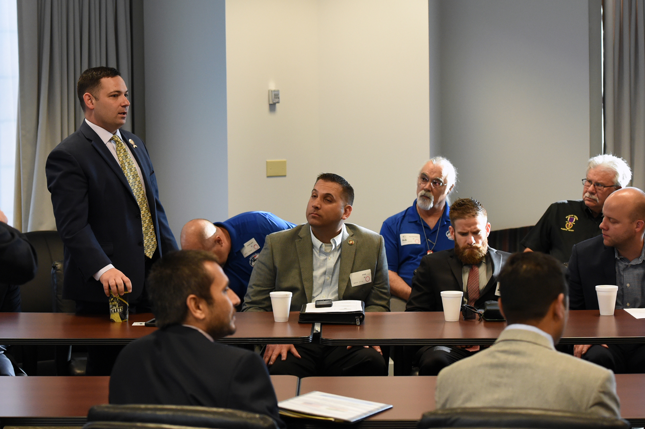 Rep. Ghanbari gives remarks at the Joint Legislative Veterans Caucus Meeting.