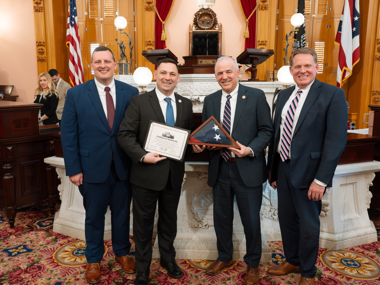 Rep. Ghanbari was honored by the Ohio House with Speaker Matt Huffman presenting him an Ohio flag flown over the Statehouse.