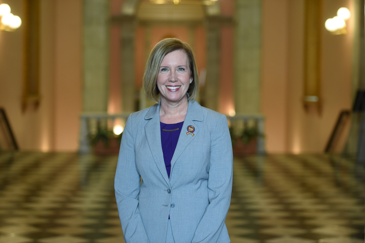 Representative Abrams outside the House Chamber.