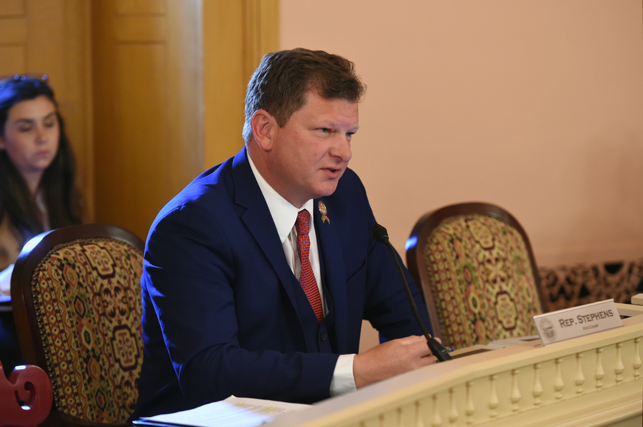 Rep. Stephens asks a question in State and Local Government Committee.