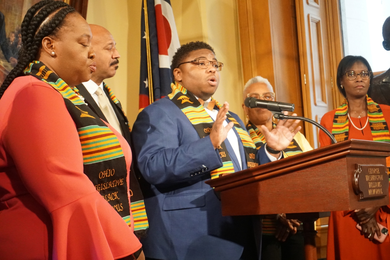 Rep. Jarrells with members of the Ohio Legislative Black Caucus at press conference recognizing Juneteenth