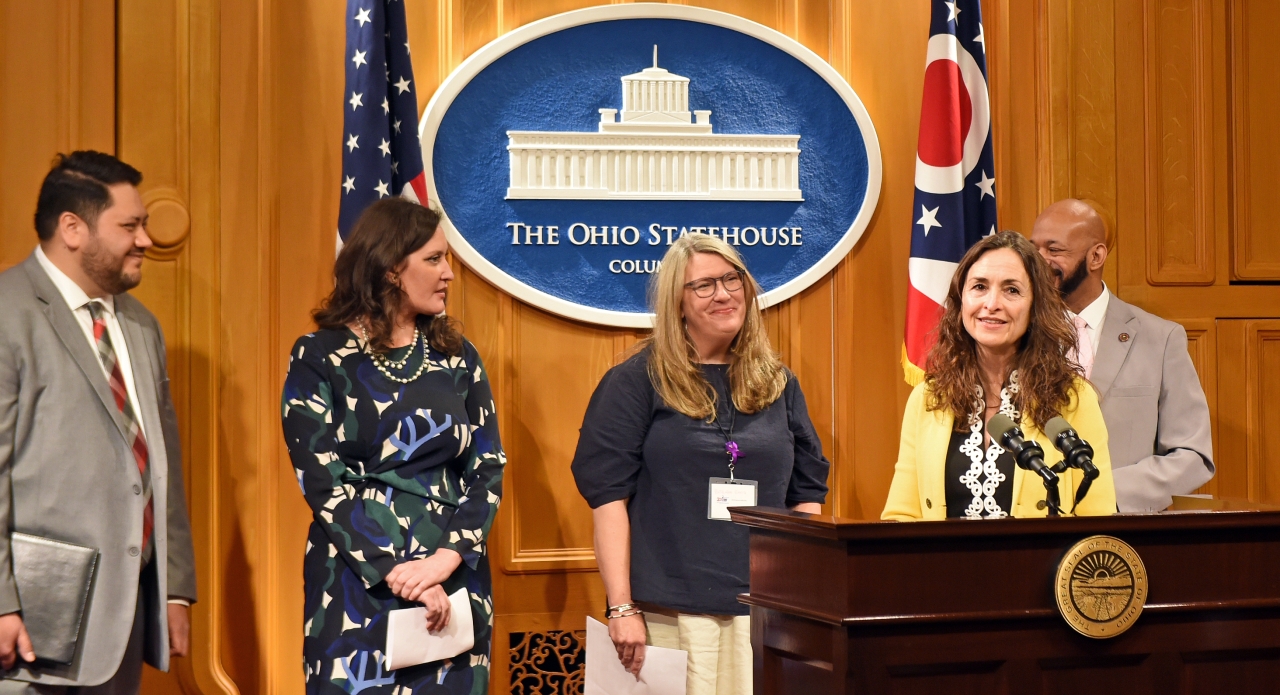 Representative White holds a press conference introducing legislation that will increase access to biomarker testing for cancer patients.