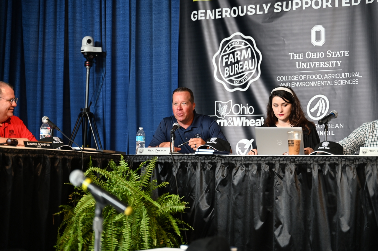 Rep. Creech chairs the Joint Agriculture Committee meeting at the Ohio State Fair.