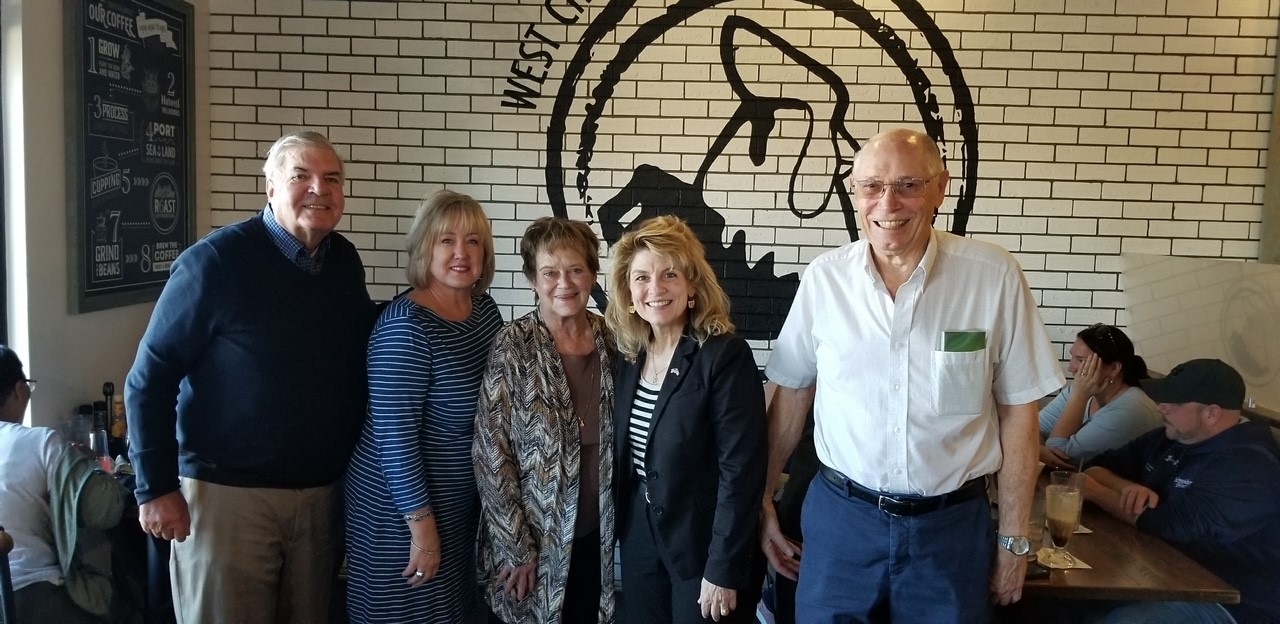 Rep. Gross meets with the Council on Aging. (From left to right: John McCarthy, Linda Holmes, Polly Doran, Rep. Jennifer Gross, and Bill Thornton.)