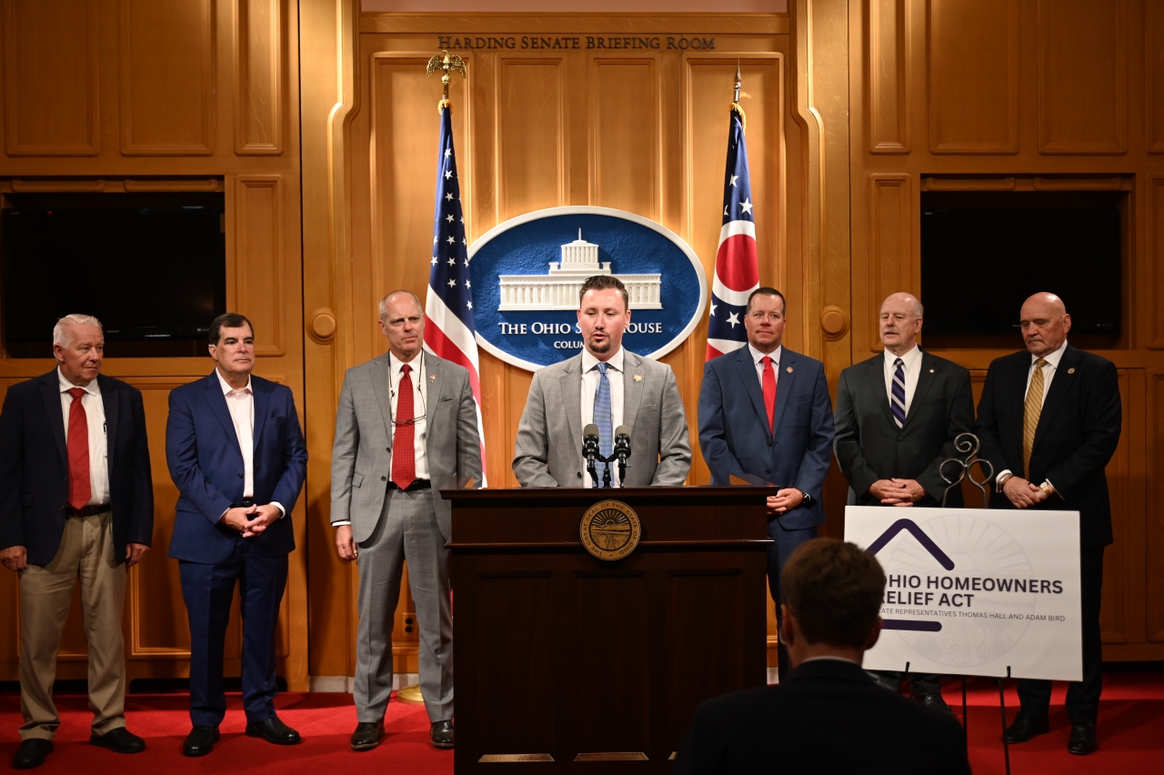 Rep. Hall speaks at a press conference on the Ohio Homeowners Relief Act.