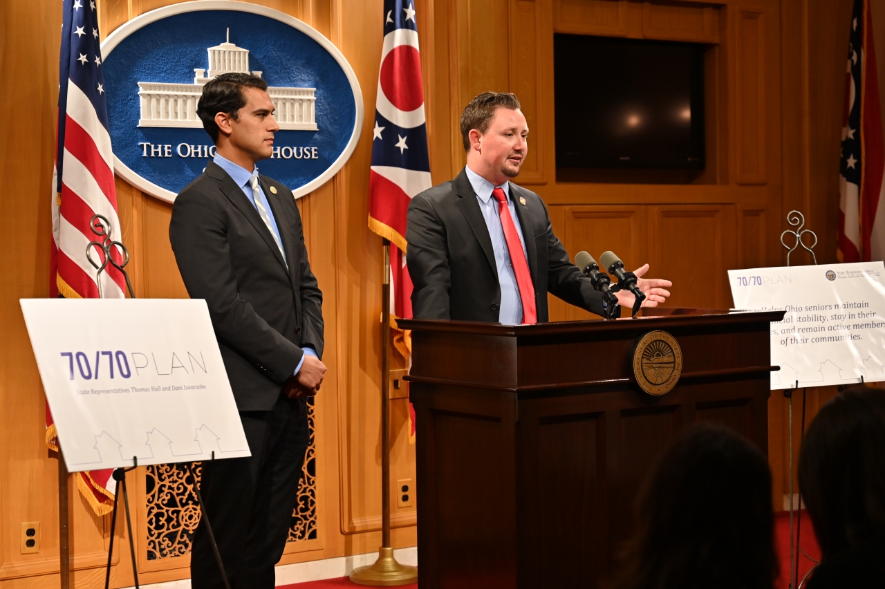 Rep. Hall speaks at a press conference on his 70 Under 70 Plan, legislation to freeze property taxes for certain Ohio seniors.