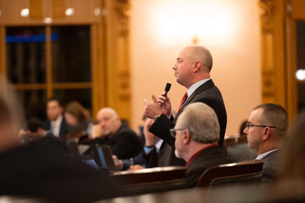Rep. Stewart speaks on the House floor during session