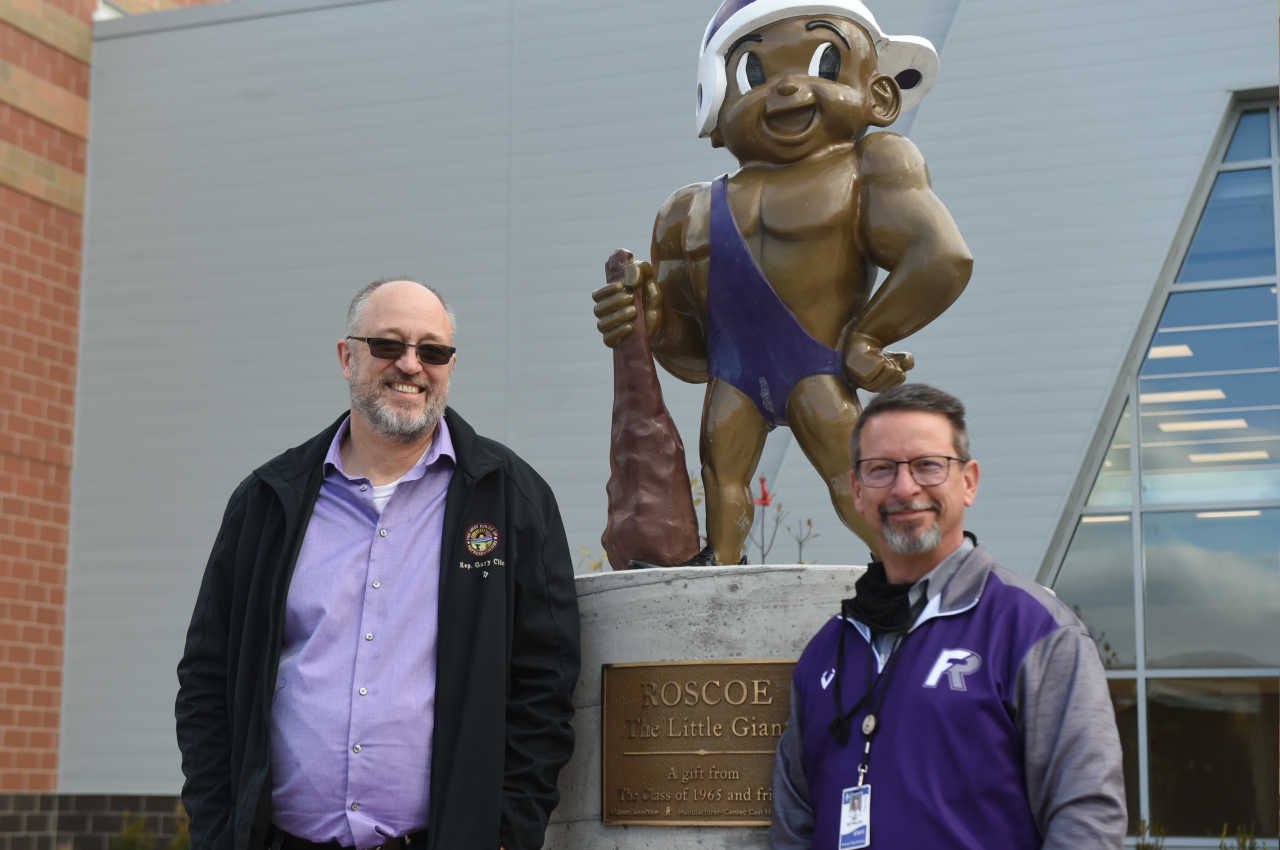 Representative Click with Fremont Superintendent at New Ross High School