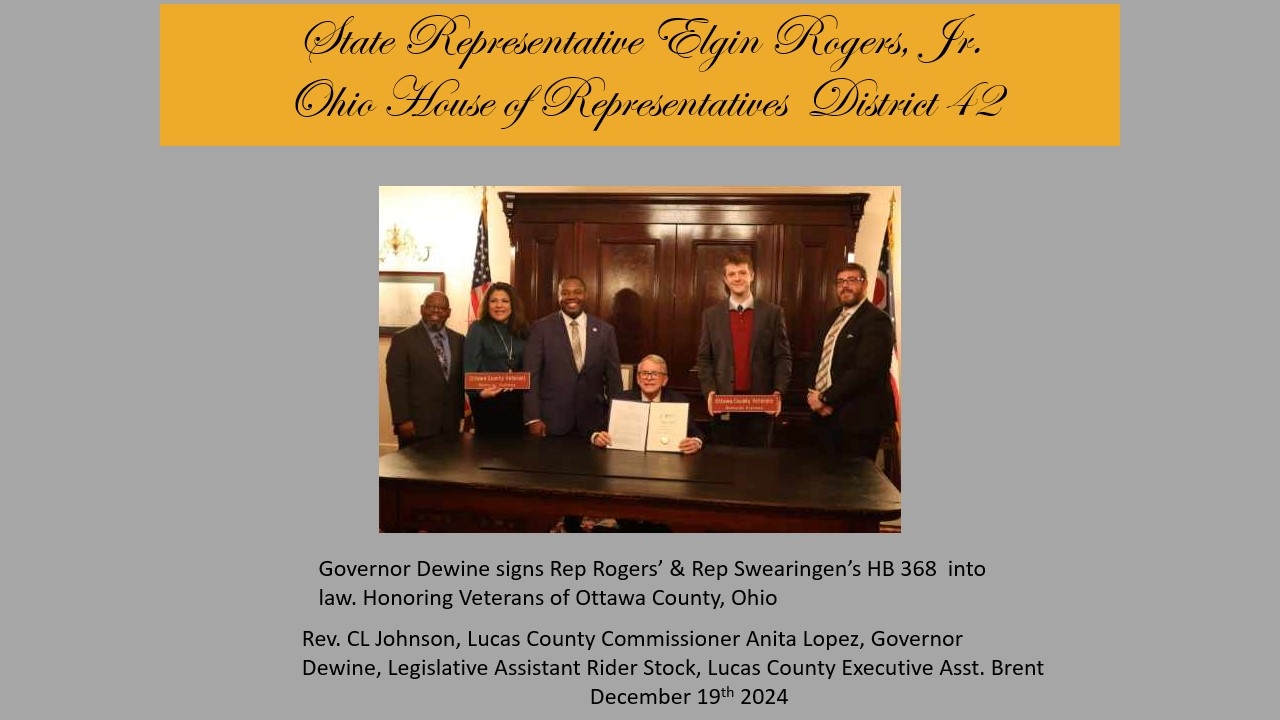 Governor DeWine signs Rep. Rogers' & Rep. Swearingen's HB 368 into law, honoring Veterans of Ottawa County, Ohio