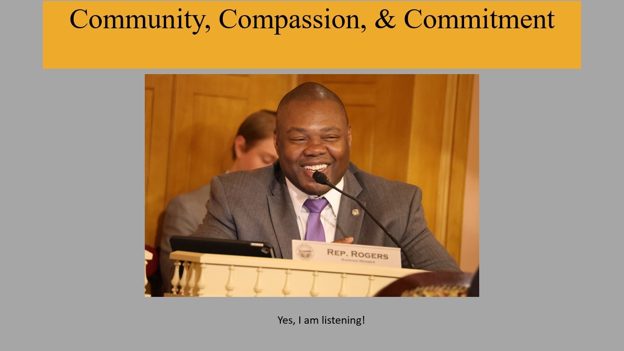Rep. Rogers enjoys a moment during a committee hearing