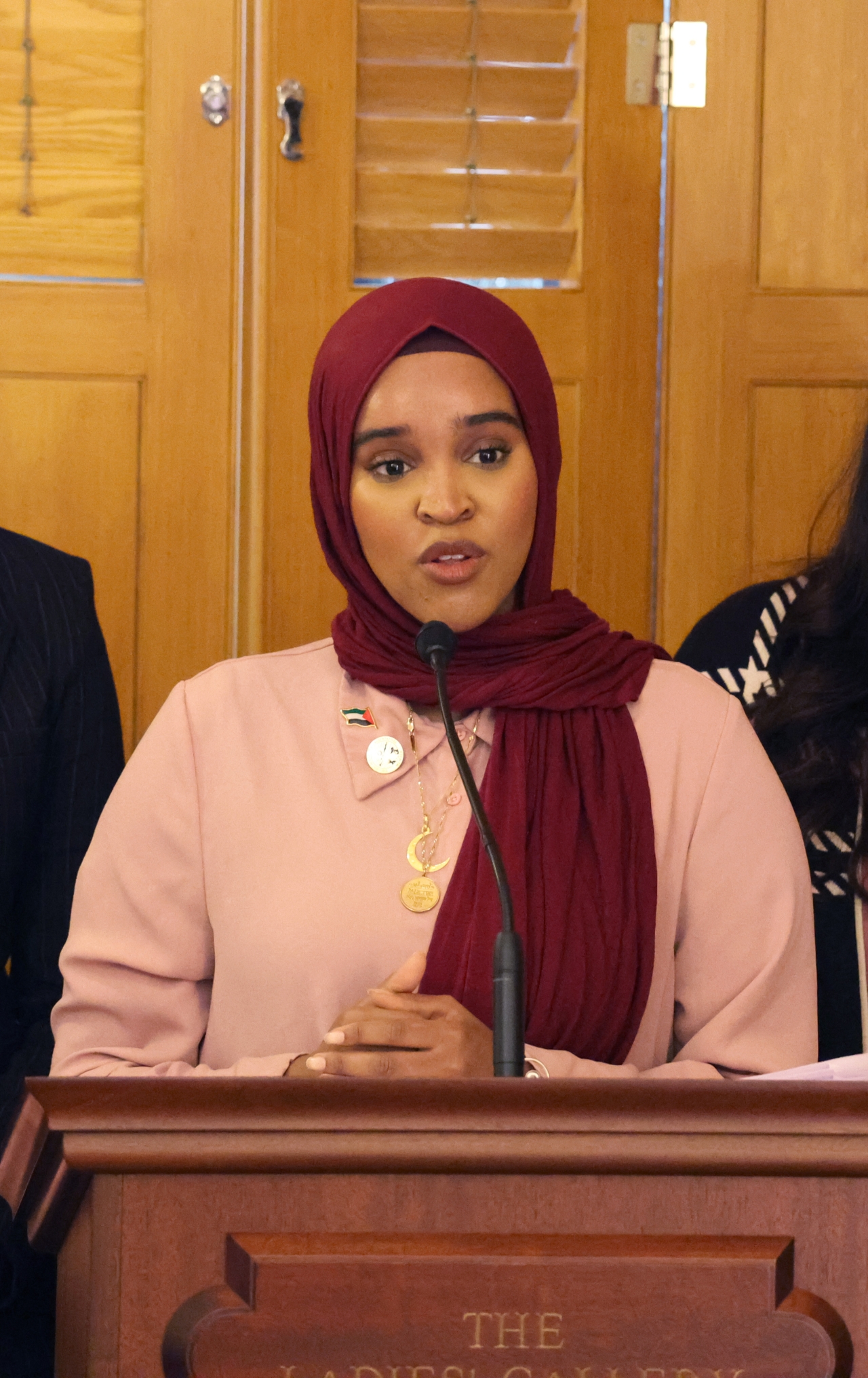 Rep. Munira speaking at the Women's History Month press conference.