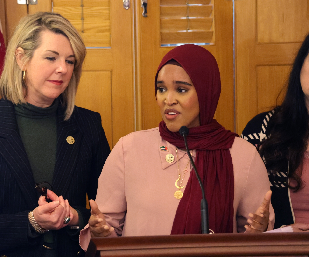 Rep. Munira speaking at the Women's History Month press conference.