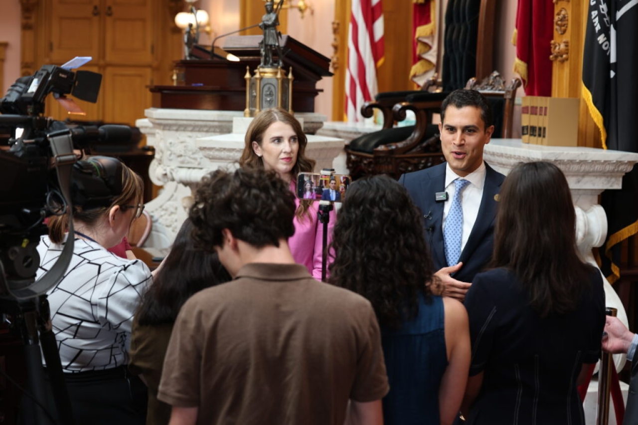 Leader Isaacsohn and Finance Ranking Member Rep. Bride Rose Sweeney speak to press after Rules and Reference Committee