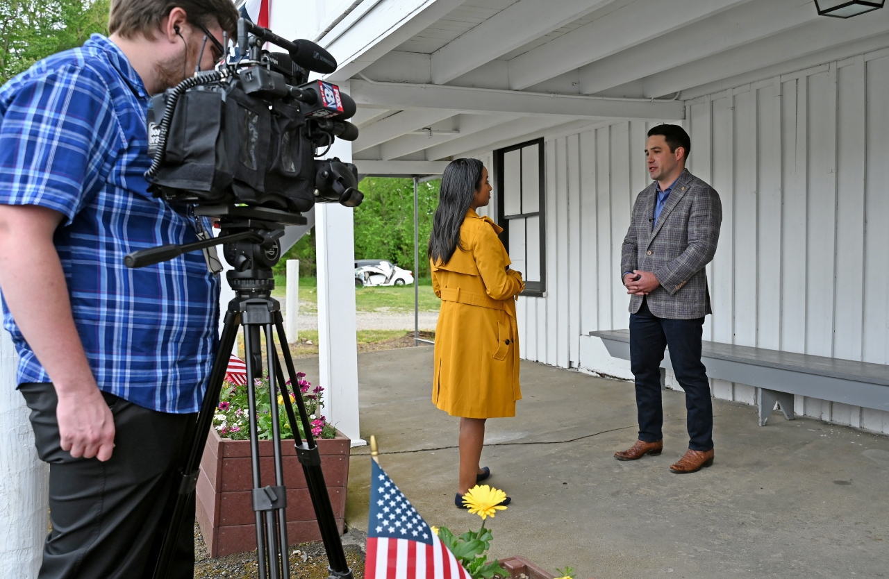 State Representative Demetriou speaks with media following a press conference announcing state suppport of Parkman Township residents