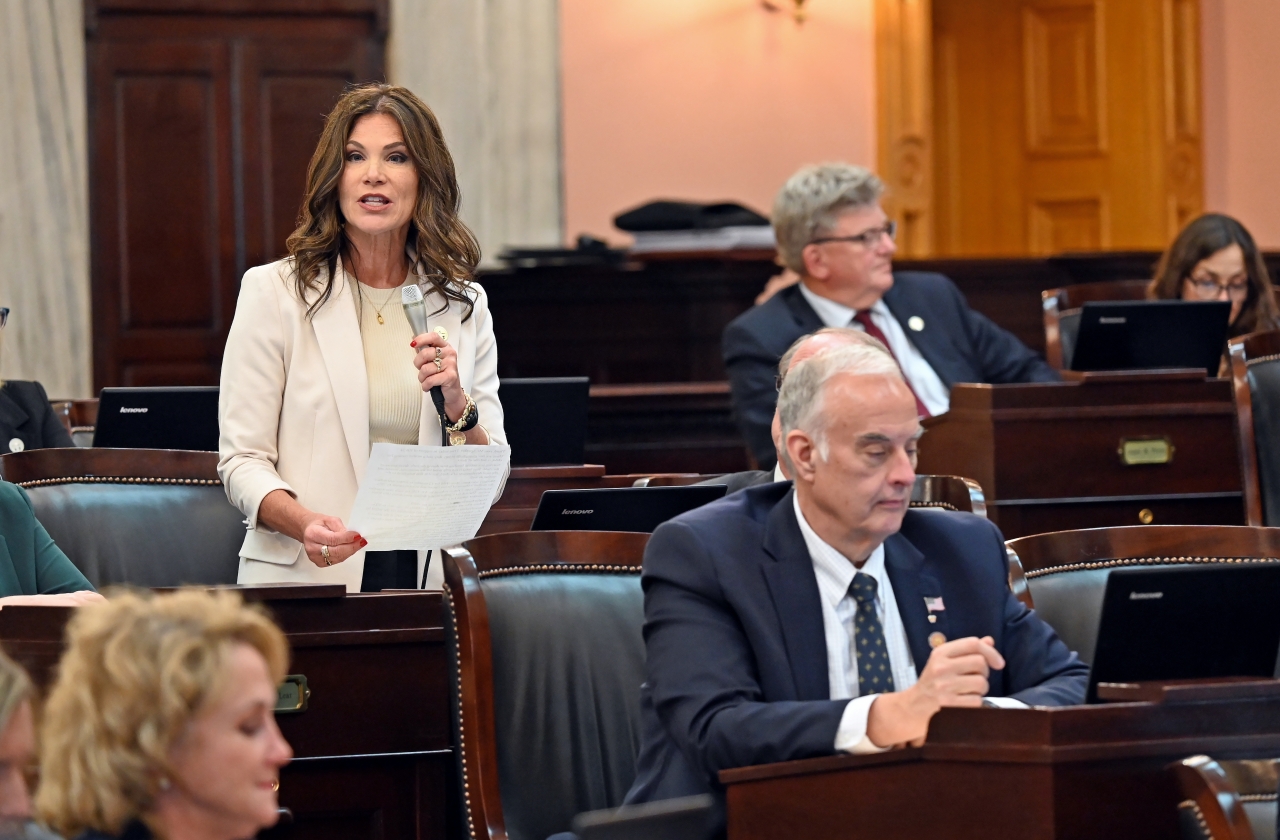 State Representative King gives a speech on the House floor prior to the successful vote of her legislation excussing nursing mothers from jury duty.