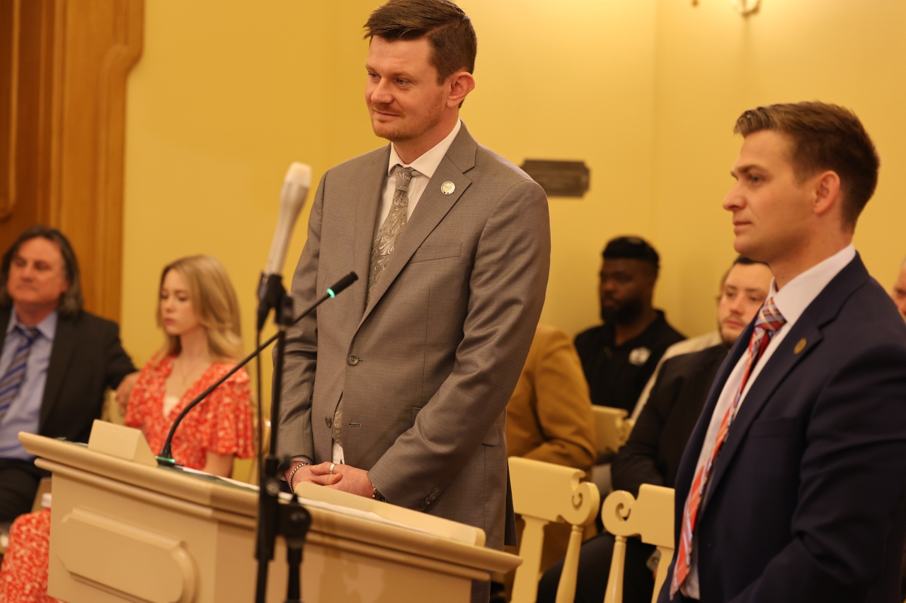 In the Veterans and Military Development Committee, Rep. Rader joins Rep. Ty Mathews in giving sponsor testimony for legislation that would create a Nasa Day of Remembrance.