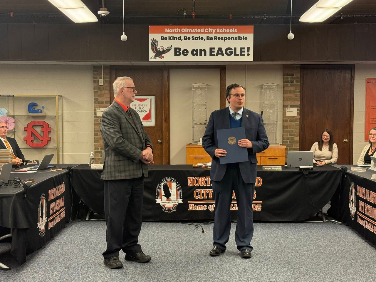 Rep. Glassburn presents an Ohio House Commendation to retiring North Olmsted School Board member, Tom Herbster.