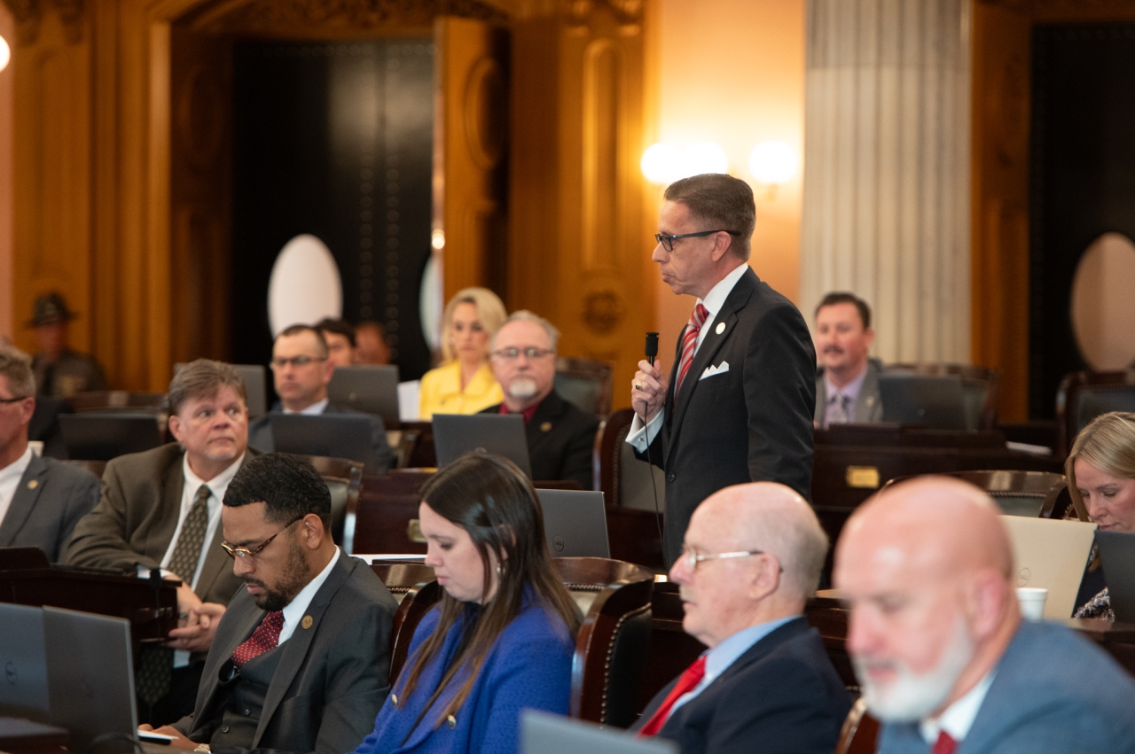 Rep. Dovilla speaks on the House floor during session