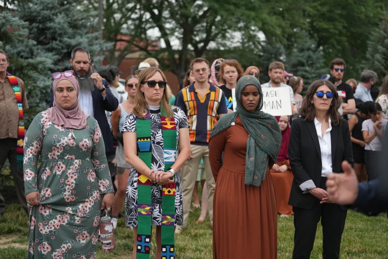Rep Brownlee speaking at an anti-ICE press conference in front of Blue Ash Homeland Security and ICE office