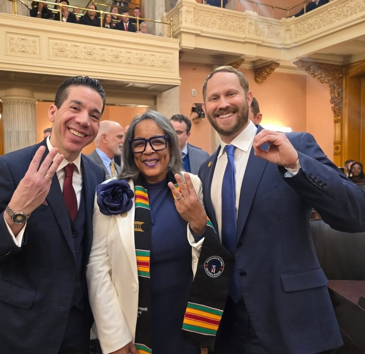 Rep. Hall, Rep. Sims, and Sen. Weinstein show Northeast Ohio pride with the 330 area code at the Governor's annual State of the State address