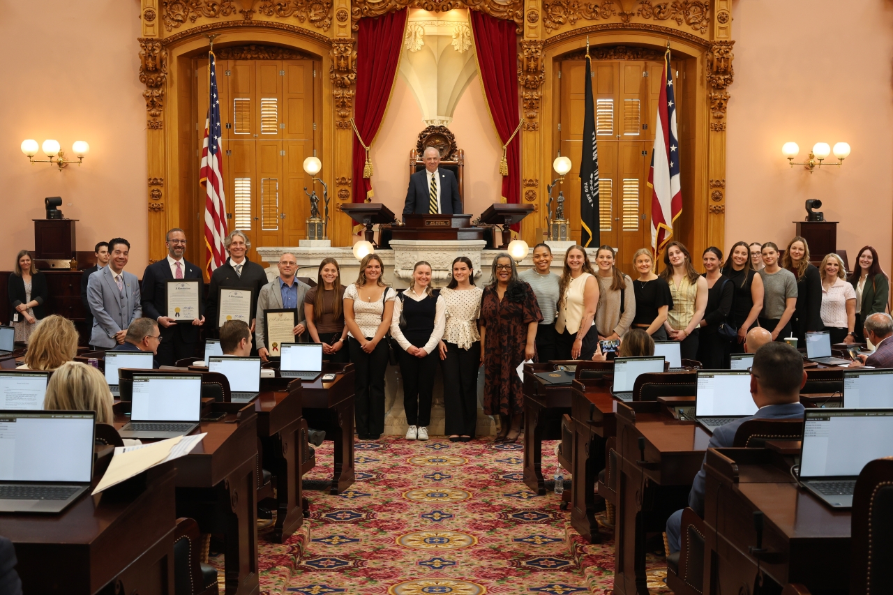 Rep. Hall sponsors House Resolution 428, honoring the University of Akron women's swimming and diving team for securing their fifth crown at the Mid-American Conference Championship.