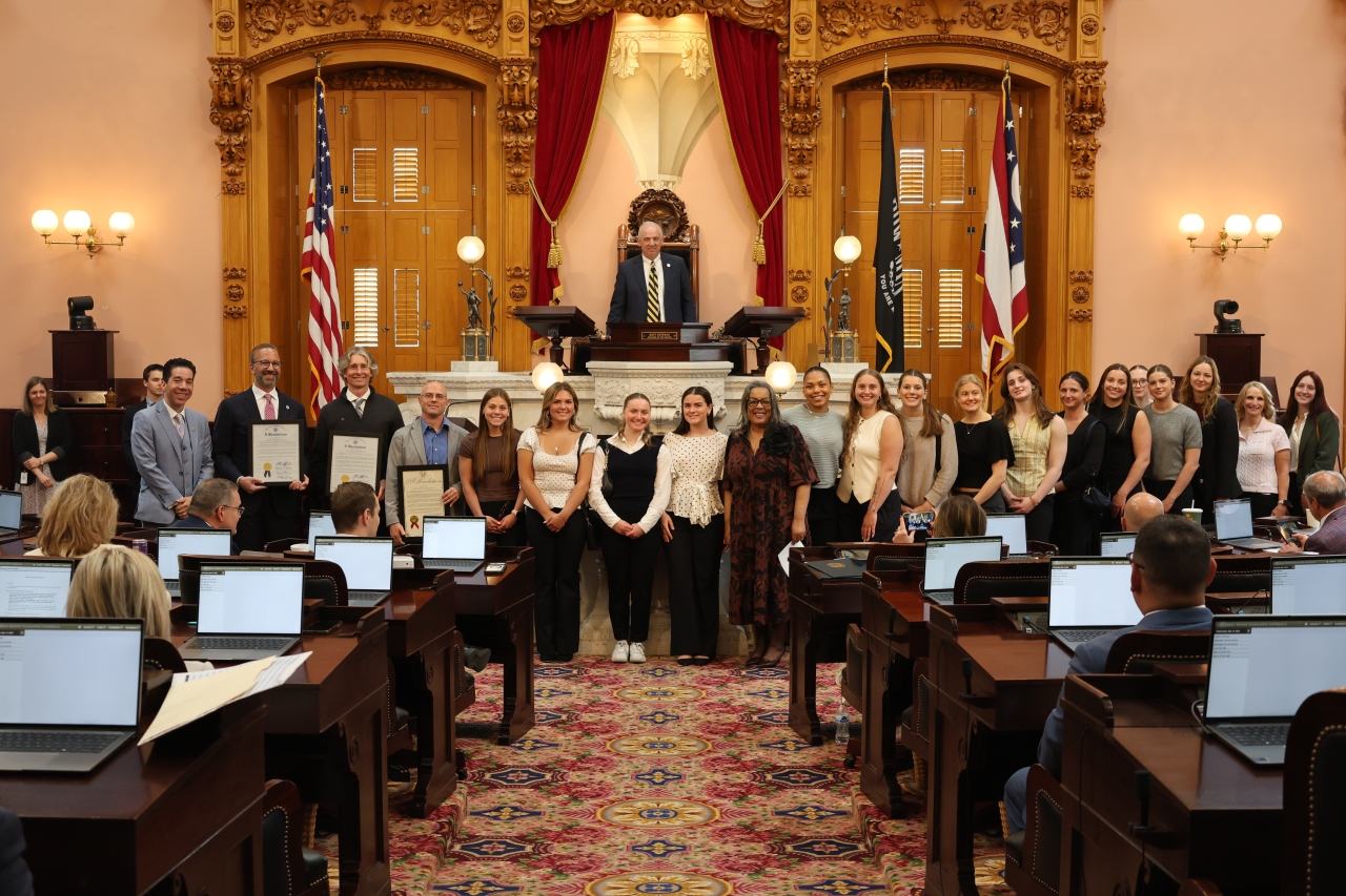 Rep. Hall sponsors HR 428, honoring the University of Akron women's swimming and diving team for securing their crown at the Mid-American Conference Championship for the fifth consecutive year.