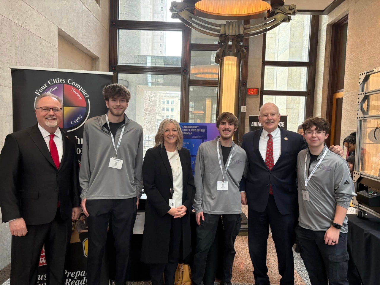 State Representative Heidi Workman joins Representatives Jack Daniels and Bill Roemer to congratulate students at the Ohio Association for Career and Technical Education Student Showcase!