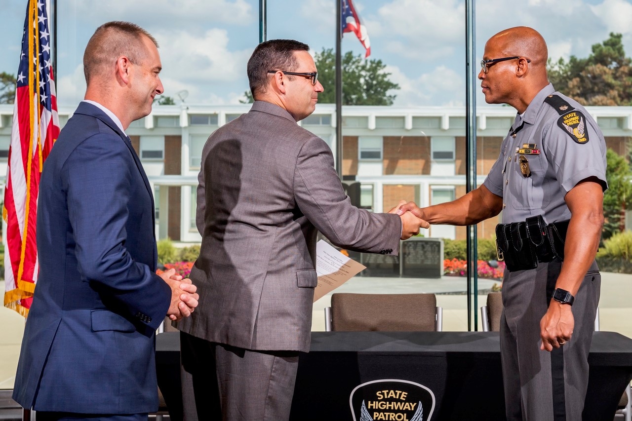 State Rep. Haraz N. Ghanbari administers oath of office to new Ohio State Highway Patrol Superintendent